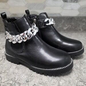 NEW Vince Camuto Girls Black Chain Link Studded Lug Sole Ankle Boots Size 4.5